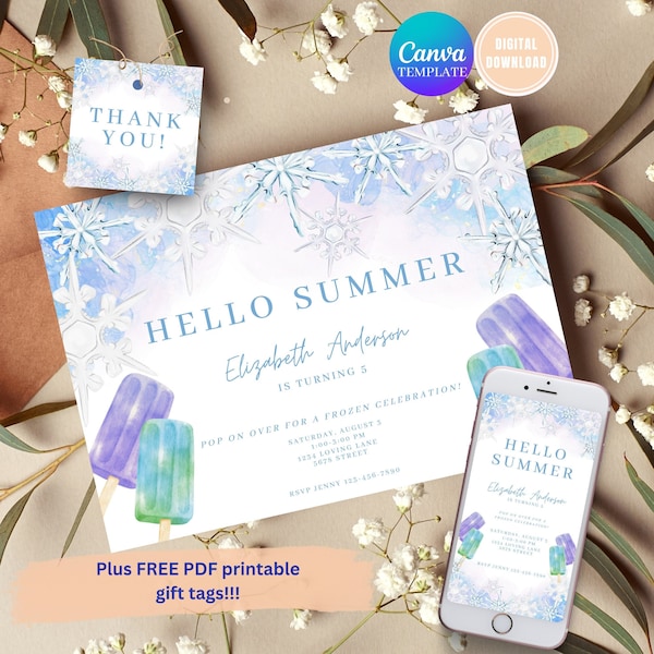 Ice Princess Birthday Invitation,  Summer Pool Party Invite, Elsa Birthday Invitation, Frozen Birthday Invitation Instant Download Template