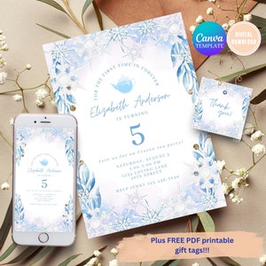 Ice Princess Tea Party Invitation, Elsa Birthday Invitation, Frozen Birthday Invitation Instant Download, Princess Digital Invitation