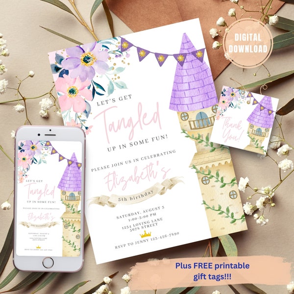 EDITABLE Rapunzel Birthday Invitation Princess Birthday Invitation, Princess Digital Invitation Birthday, Princess Invitation Digital Evite