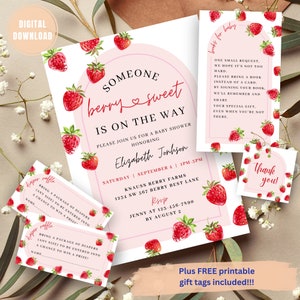 EDITABLE Berry Sweet Baby Shower Bundle, Berry Sweet Baby Shower Blush Berry, Berry Sweet Invitation, Strawberry Baby Shower Invitation