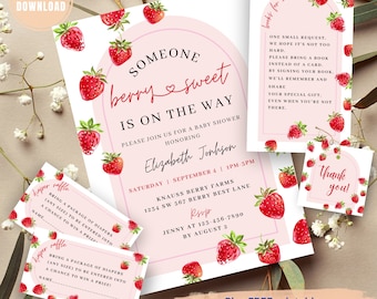 EDITABLE Berry Sweet Baby Shower Bundle, Berry Sweet Baby Shower Blush Berry, Berry Sweet Invitation, Strawberry Baby Shower Invitation