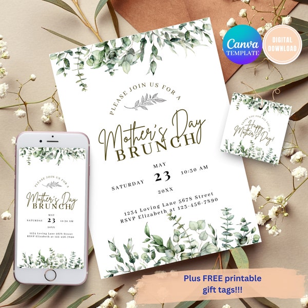 Mothers Day Invitation Eucalyptus Mothers Day Brunch Flyer Brunch Party Invite For Mothers Day Gifts For Moms Bridal Shower Digital Evite