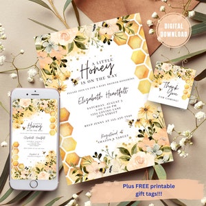 EDITABLE Sunflower Bee A Little Honey Baby Shower Invitation, Gender Neutral Baby Shower Invite, Honey Baby Shower, Printable Template