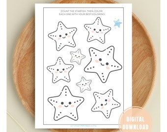 Mermaid Party Starfish Coloring Page, Ocean Activity (Printable PDF)
