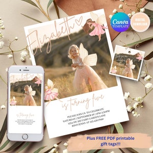 Classy Minimalist Fairy Birthday Invitation, Fairy First Birthday Invitation, Enchanted Tea Party, Fairy Party Invitation, Invite Template