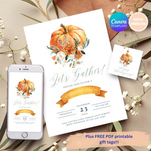 SELF EDITABLE Thanksgiving Invitation Friendsgiving Invitation Thanksgiving Dinner Invitation, Let's Give Thanks Invitation Digital Invite