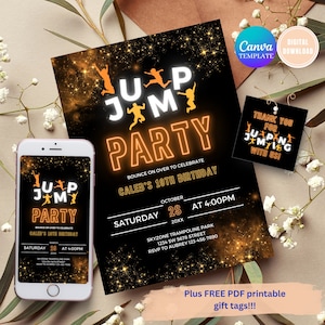 SELF EDITABLE Trampoline Park Birthday Invitation, Trampoline Invitation, Jump Party Invitation, Jump Birthday Party Invitation, Glow Galaxy