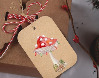Mushroom Gift Tag, Mushroom Ornaments, Mushroom Tag, Boho Christmas, Tree Ornaments, Christmas Decor, Holiday Gifts, Stocking Stuffers