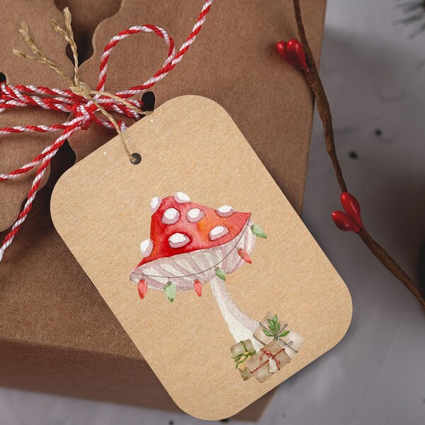 Mushroom Gift Tag, Mushroom Ornaments, Mushroom Tag, Boho Christmas, Tree Ornaments, Christmas Decor, Holiday Gifts, Stocking Stuffers