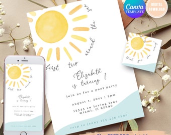 EDITABLE First Trip Around the Sun Birthday Invitation, 1st Birthday Invite, Sunshine Birthday Invitation, Boho Sun Birthday Neutral Digital