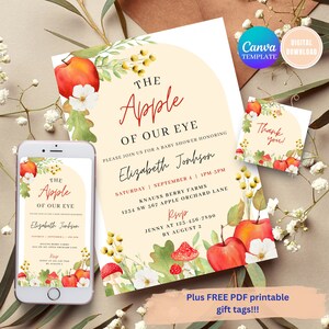 Apple Baby Shower Invitation Template, Watercolor Fall Invite (Digital Download)