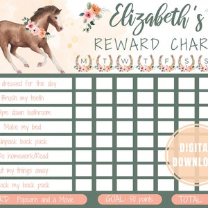 EDITABLE Horse Reward Chart, Toddler Reward Chart, Responsibility Chart, Cowgirl Pony Pink ...
