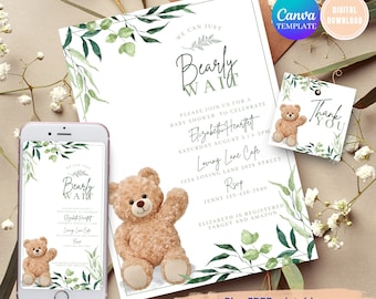 Zaproszenie na baby shower z misiem eukaliptusowym (do pobrania w wersji cyfrowej)