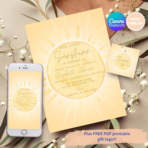 EDITABLE First Trip Around the Sun Birthday Invitation, 1st Birthday Invite, Sunshine Birthday Evite, Boho Sun First Birthday Invite
