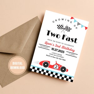 TWO Fast Birthday Invitation Vintage Race Car Birthday Two Fast Birthday Invite Retro Race Car Birthday Editable Digital Download Invitation image 6