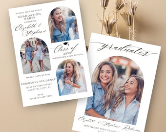 Twins Graduation Invitation Template, Arch Photo, Class of 2024 (Digital)