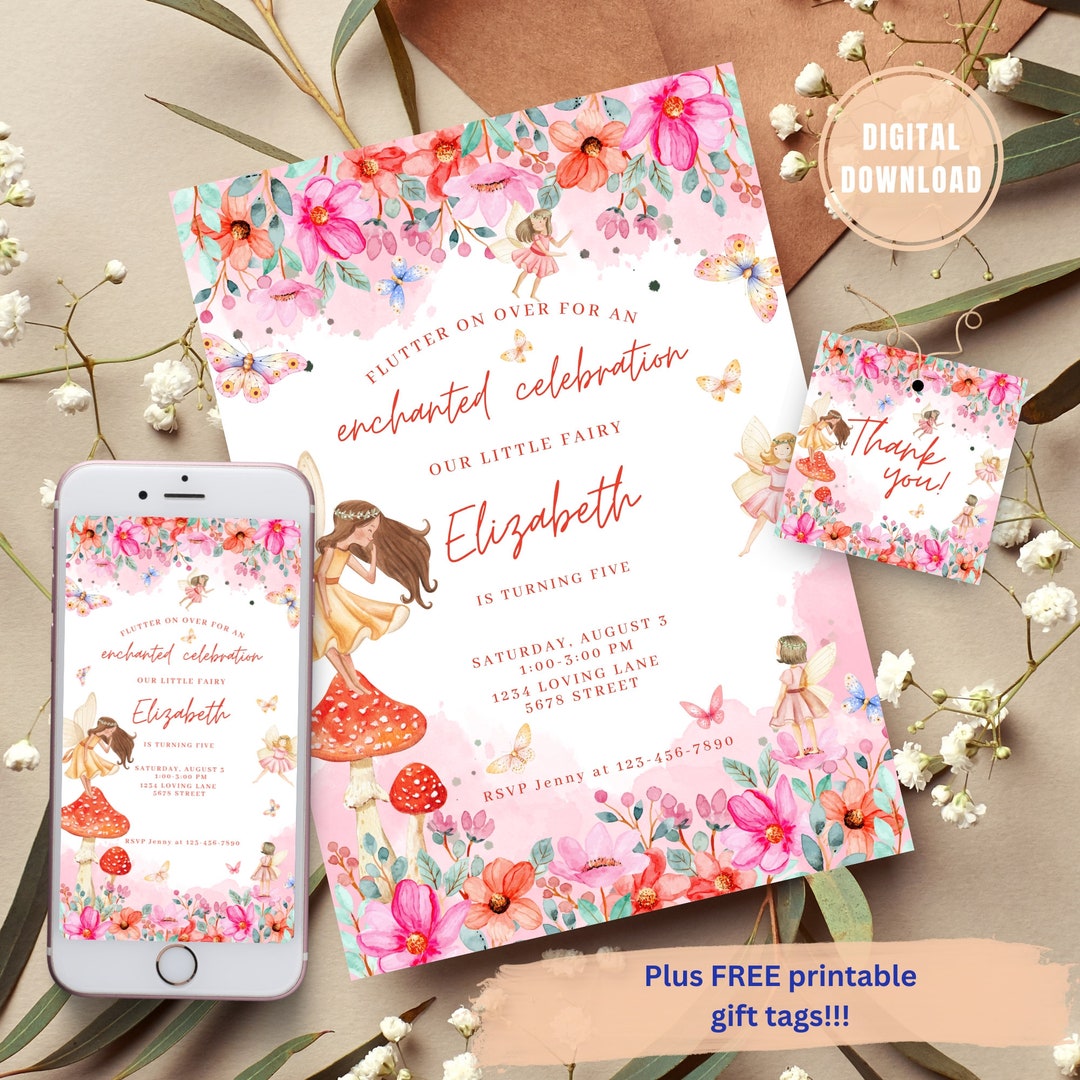 Fairy Birthday Invitation, Fairy First Birthday Invitation, Tea Party