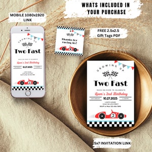 TWO Fast Birthday Invitation Vintage Race Car Birthday Two Fast Birthday Invite Retro Race Car Birthday Editable Digital Download Invitation image 2