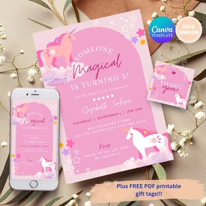 Classy Unicorn Birthday Invitation Template, Unicorn Party Invitation with Pink Arch, Magical Birthday Invitation, Unicorn Birthday Invite
