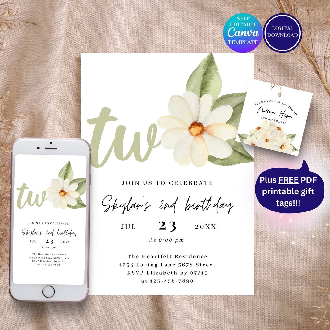 EDITABLE Daisy Birthday Invitation, 2nd Birthday Invitation, Flower ...