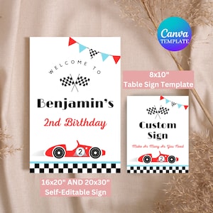 EDITABLE Two Fast Welcome Sign and Custom Table Sign, Race Car Birthday Party Digital Decor