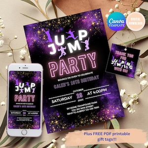 SELF EDITABLE Trampoline Park Birthday Invitation, Trampoline Invitation, Jump Party Invitation, Jump Birthday Party Invitation, Glow Galaxy