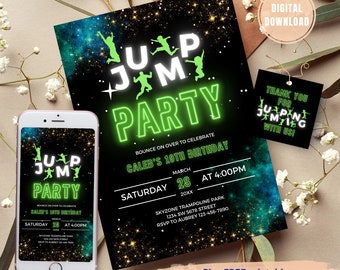 Convite EDITÁVEL para parque de trampolim, aniversário de trampolim, convite de trampolim, convite para festa de salto, convite para festa de aniversário de salto, brilho