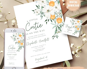 Orange Blossom Baby Shower Invitation, Gender Neutral (Digital Download)
