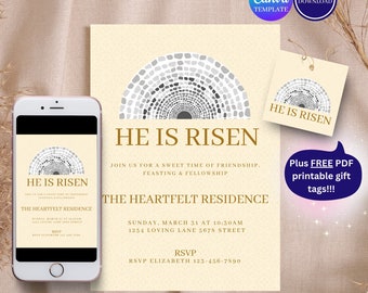 EDITABLE He Is Risen, He Is Risen Brunch Invitation, Easter Party Invitation, Resurrection Tomb, Easter Sunday Invite, Easter Party Canvae