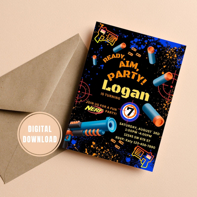 Dart Gun Invitation Editable Template Dart Gun Birthday Invitation Dart Gun Party Dart Boy Birthday Party Invite Nerf Party