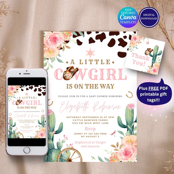 Cowgirl Baby Shower Invitation Country Western Wild West Invite Little Cowboy Printable Template Instant Download Editable