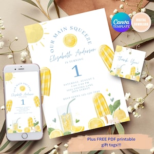 Main Squeeze Lemonade Popsicle Party Invitation, Pool Party Invitation, Summer Party Invitation, Sunshine Birthday Invitation, Evite