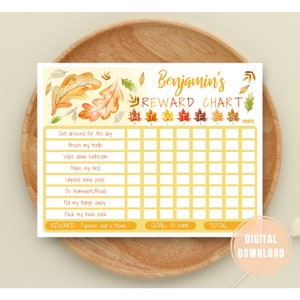 EDITIERBARE Herbst Herbst Arbeit Diagramm, Belohnung Diagramm, Verhalten Diagramm, Verantwortung Diagramm, Tägliche Aufgaben Diagramm, Orange Gelbe Aufgaben Diagramm für Kinder