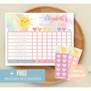Bewerkbare Sunshine Rainbow Reward Chart, Rainbow Behavior Chart, Pastel Rainbow, Girl Rainbow Daily Chore Chart Routine, Verantwoordelijkheidsgrafiek