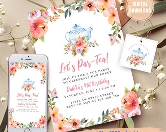 EDITABLE Tea Party Birthday Invitation, Birthday Brunch Invitation, Floral Invitation Template, Princess Tea Party, Princess Invitation