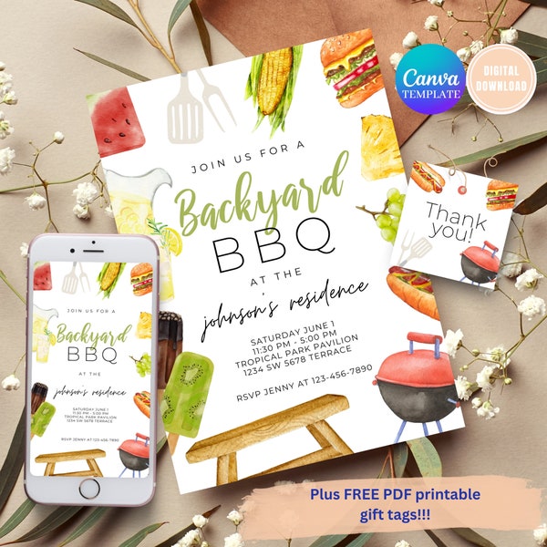 BBQ Digital Invitation, Pool Party Invitation Summer Pool Party Invite, Grill and Chill Digital Download Invite Editable Template Evite