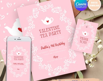 EDITABLE Valentine Birthday Invitation Valentine Party Invitation Valentine Tea Party Invitation Heart Valentines Day Instant Download