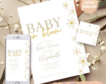 Boho Daisy Baby Shower Invitation, Baby in Bloom (Digital Download)