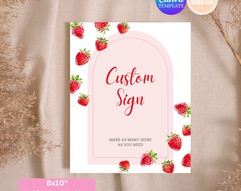 Strawberry Birthday Sign, Pink Arch, Berry Sweet Decor (Digital Download)