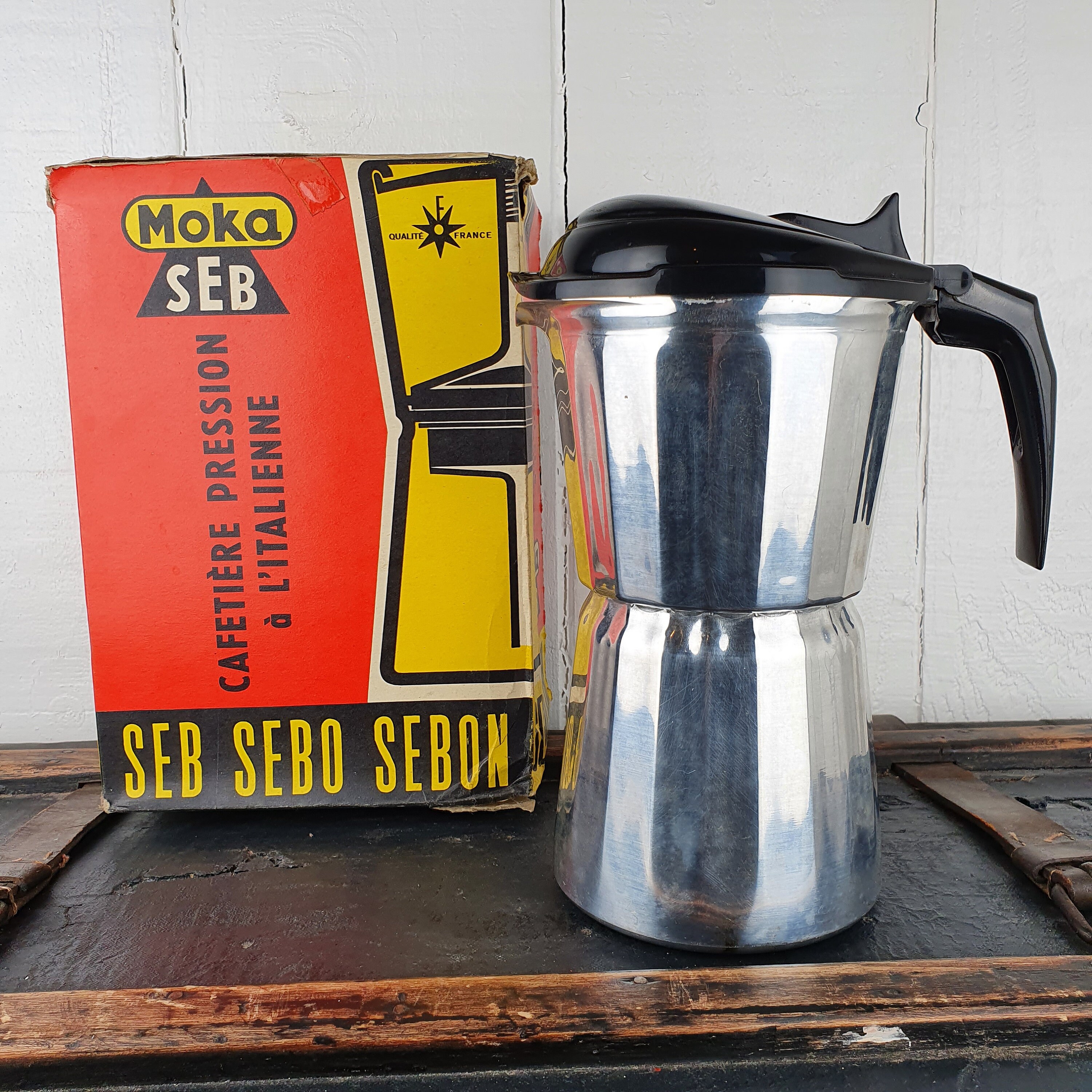 Cafetière de Collection 1960 Vintage Cafetière Italienne Seb Moka Cafetiere Original Box, Designer M