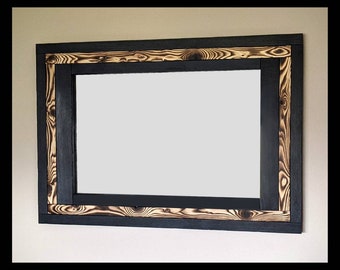 Rustic Torched Mirror. Charred Wood. Home Decor. Entryway Furniture. Bar Decor.