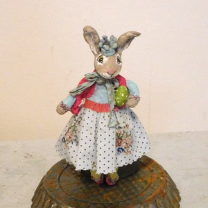 Easter bunny,  Spun cotton rabbit,  Whimsical Easter ornament, Hanging Easter ornament