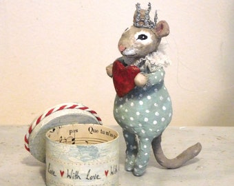 Spun cotton mouse,  Valentines gift,  Gift box with mouse ornament