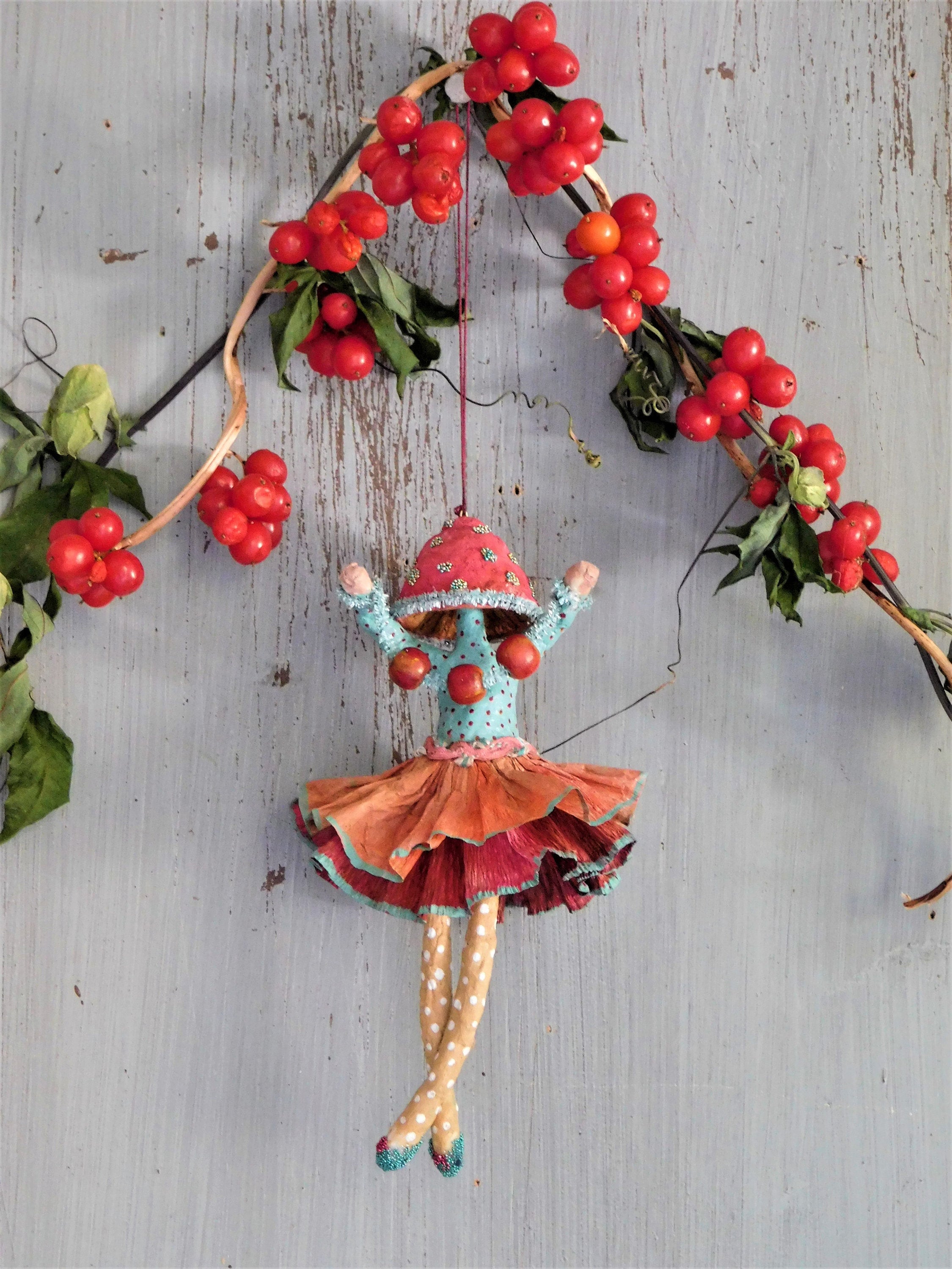 Poupée de Champignon Récolte d'automne, Ornement Fantaisiste Thanksgiving, Toadstool Coton Filé