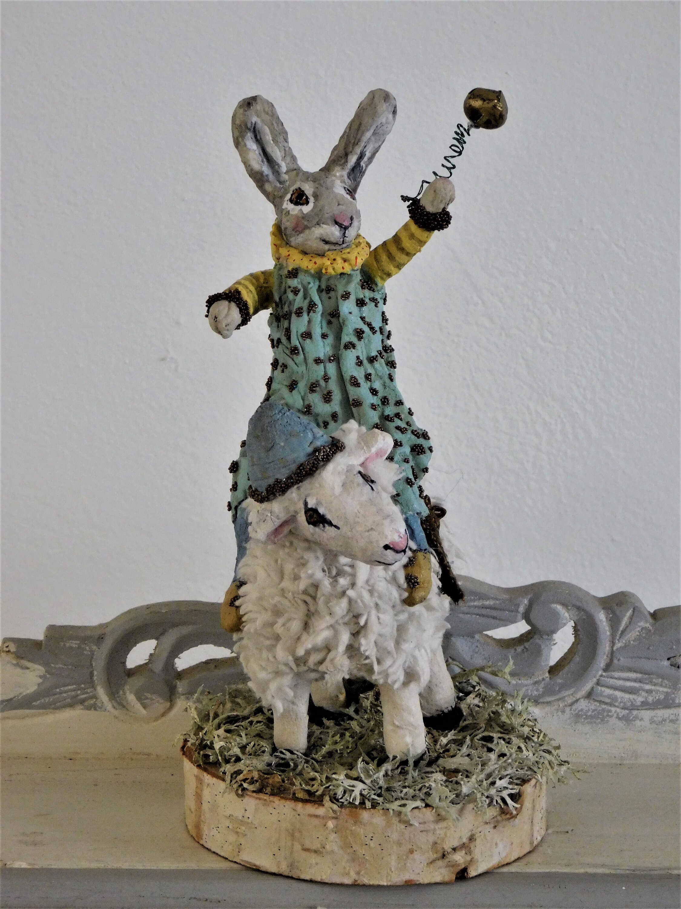 Ornement de Mouton et Lapin Fantaisiste en Coton Filé, Tableau Animal Conte Fées
