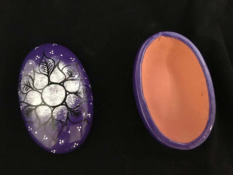 Purple Ceramic Clay Jewelry Box Mexican Folk Art Hand Painted Etsy
