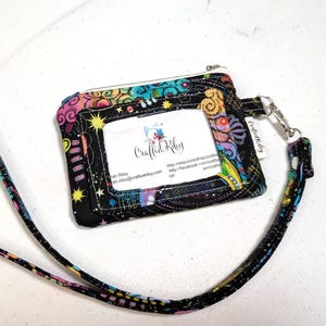 Black Stargazer Fabric ID Lanyard Wallet