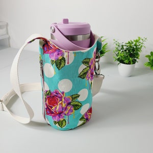 Tula Pink Blue Painted Roses H2O 2GO Sling Water Bottle Carrying Bag