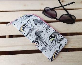 Zebra Zippered Glasses Case, Zippered Sunglasses Case