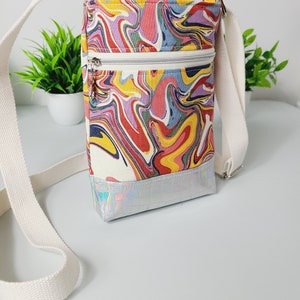 Orange glittery Crossbody Phone Bag with Sparkly Silver Vinyl Bottom Accent